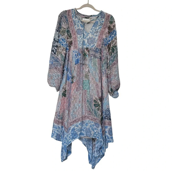 Anthropologie Sky Cressida Balloon Sleeve Midi Dress Tassel Beach Boho Fun Sz XS - Picture 7 of 14